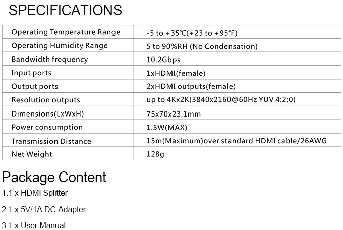 LINK-MI SP01 Высокое качество 1x2 Разделитель с мультимедийным интерфейсом высокой четкости поддерживает 3D, 4Kx2K@ 60 Гц(YUV 4:2:0) HDCP, EDID, простая установка