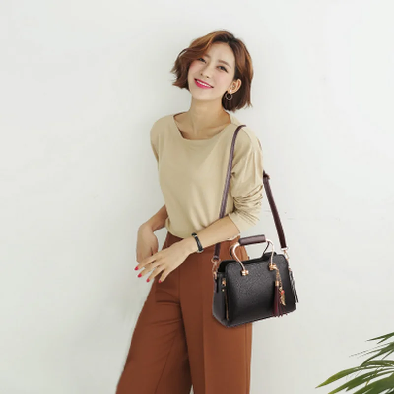 Women Vintage Leather Handbag Tassel Shoulder Bag Fashion Classic Purse Lady Bags Luxury Casual Tote Mochilas A013 | Багаж и сумки