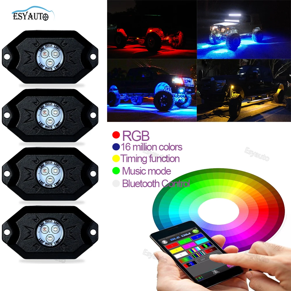 36 Вт Многоцветный RGB Набор Сведодиодных Рок Ламп с Контроллером для Автомобилей