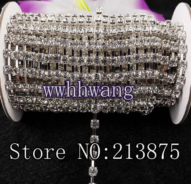 

Free shipping SS12 3mm 10Yards AAA grade Clear crystal rhinestone chain trims silver chain Wedding dresses Garment accessories