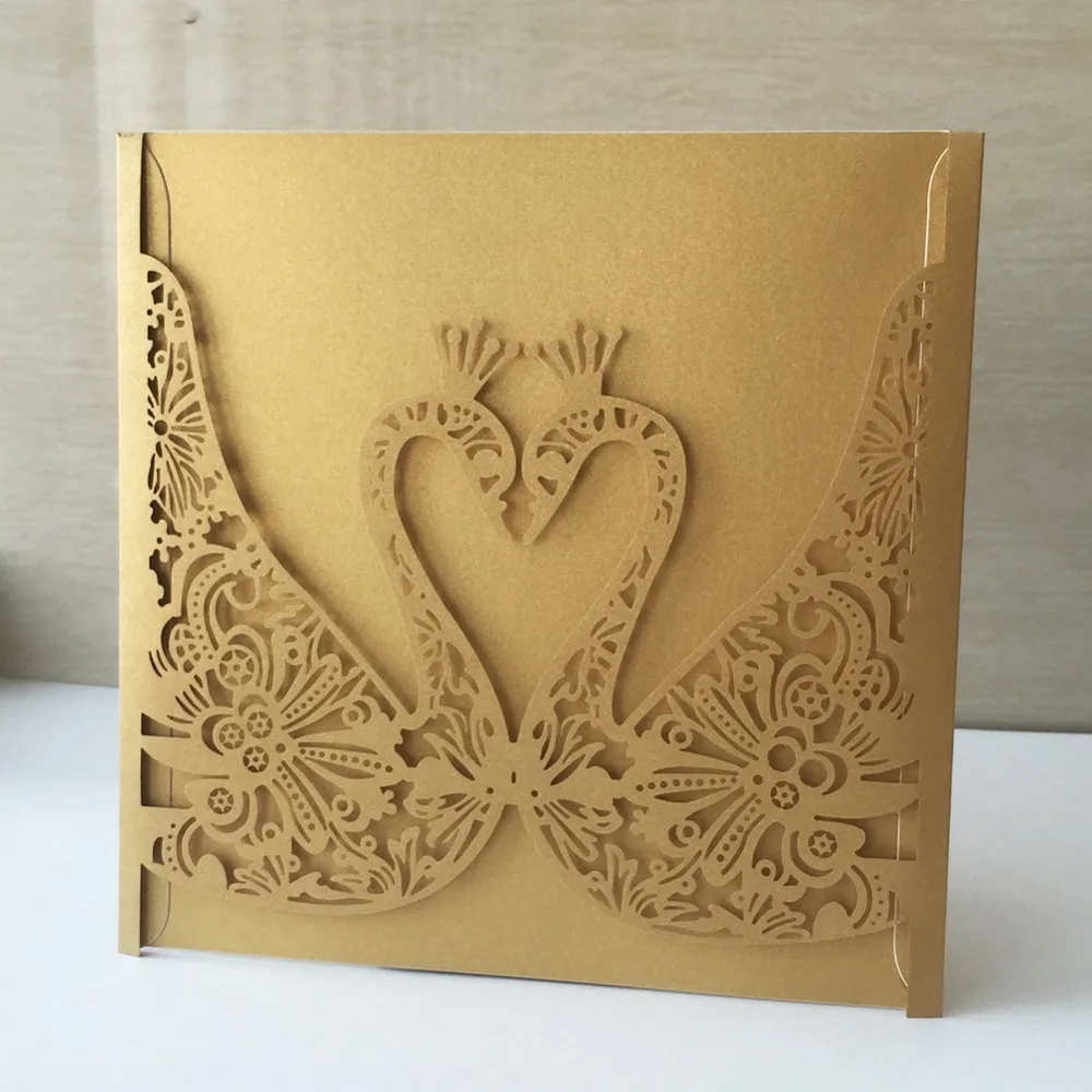 

100pcs Laser Cut Pearl Paper Swan Pattern Wedding Invitation Postcard Gift Cards Christening & Baptism Greeting Blessing card