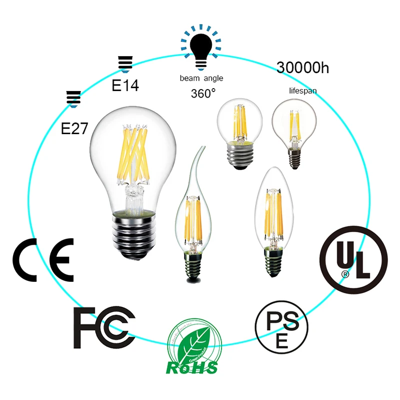 Светодиодный ламп накаливания E14 220 V люстры светодиодный лампы в форме свечи лампы 2 W 4 W 6 W 8 W E27 A60 Edison Лампа 220 V Античный Ретро винтажный колба стеклянная лампа
