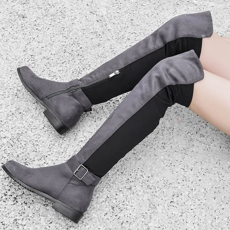 Phoentin/Сапоги выше колена на молнии Новинка 2018 года высокие сапоги из флока с