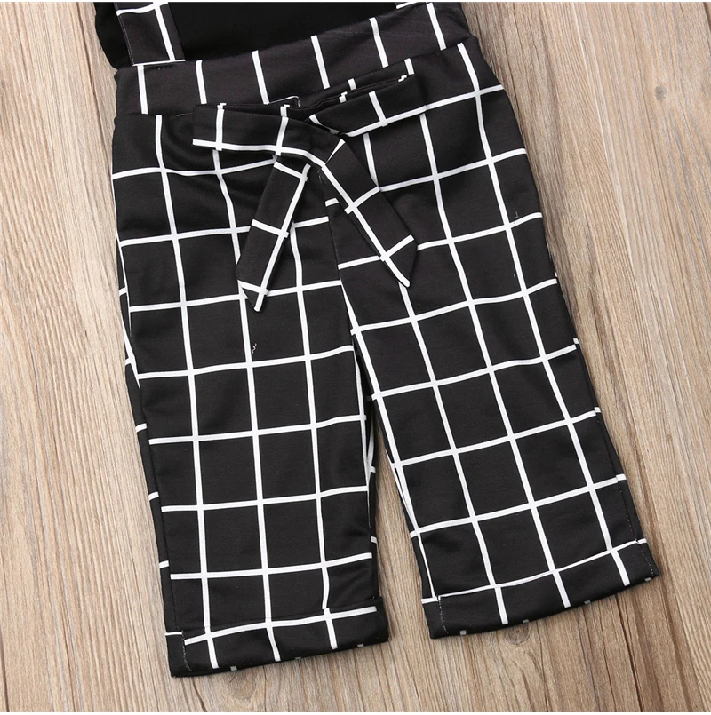 1-6T Fashion Toddler Kid Girls Clothes set Ruffles Short Sleeve Top and plaid Overalls Pants Cute Lovely Outfits Streetwear