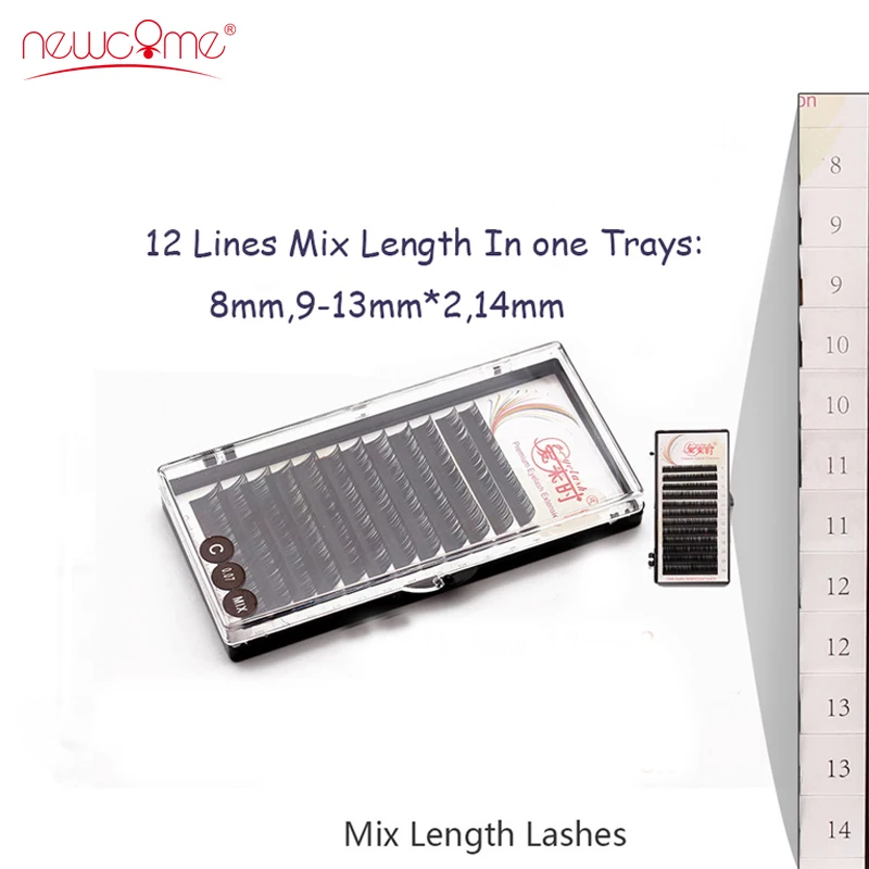 NEWCOME смешать длину в один лоток ресниц индивидуальные Шелковый Корея объем