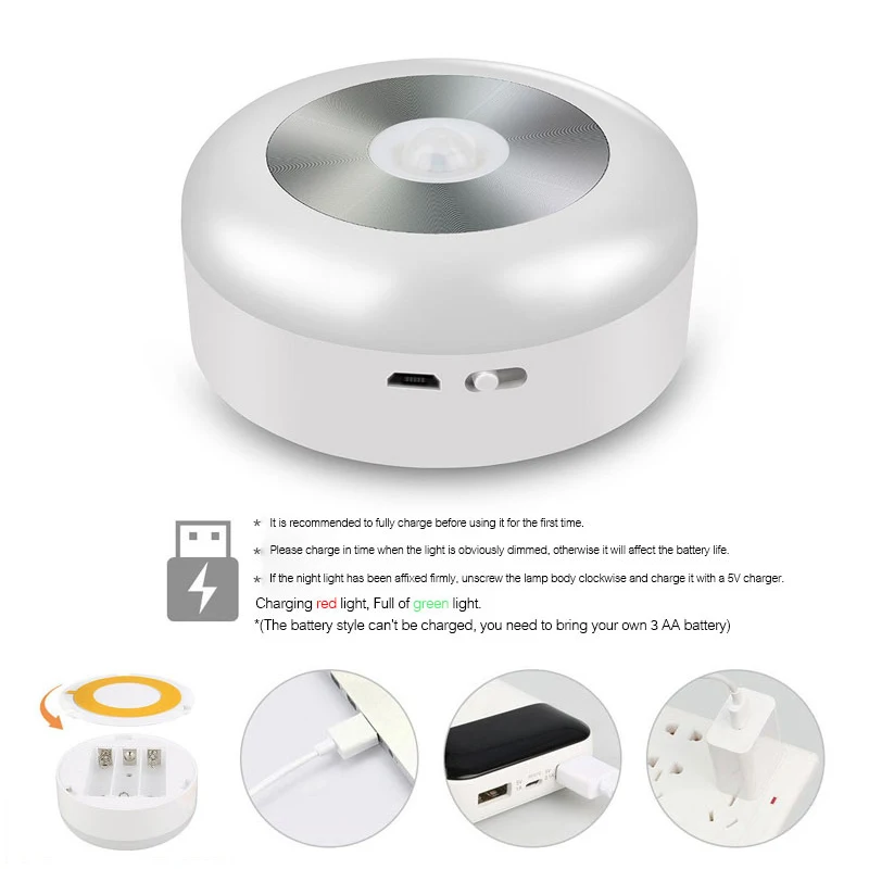 Woodpow LED PIR датчик движения тела ночные светильники AA перезаряжаемая Индукционная