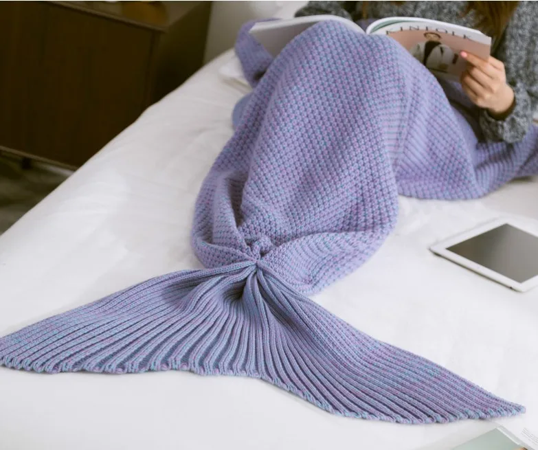 Mermaid Tail Blanket Handmade Knitted Sleeping Wrap TV Sofa Kids Adult Baby crocheted bag Bedding Throws | Дом и сад