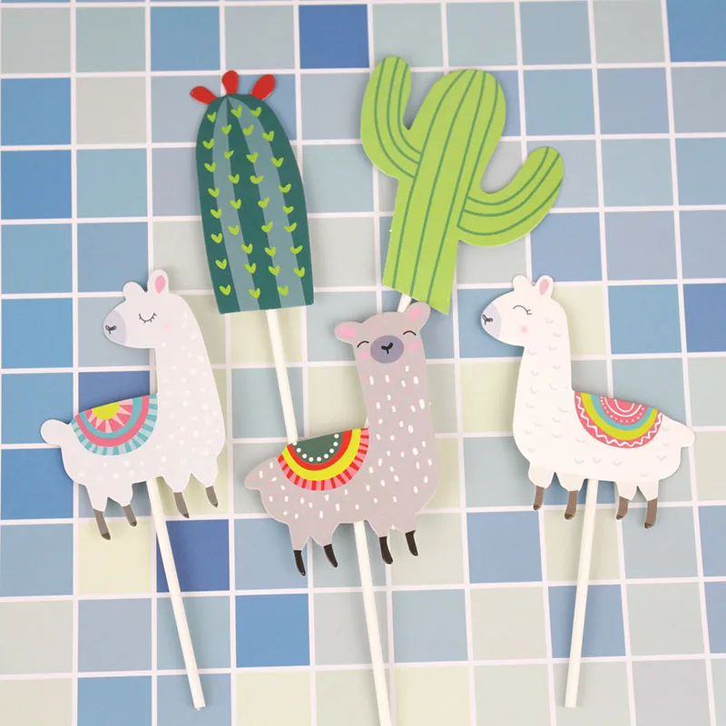Cactus Alpaca Llamas Cake Topper Cupcake Toppers Summer Jungle Party Cake Decoration Cake Flags Party Supplies