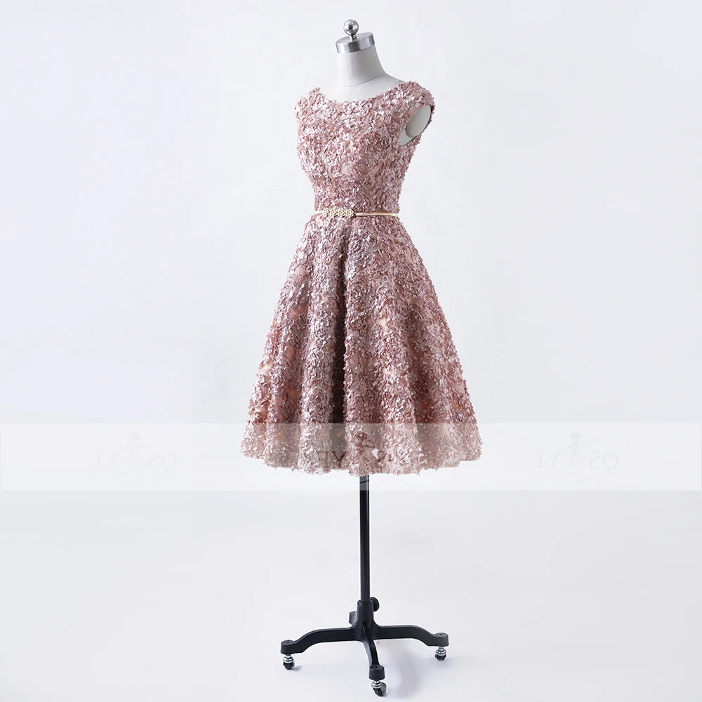 2017 новые модные короткие выпускные платья Robe de Soiree 3D цветочное кружевное Золотое