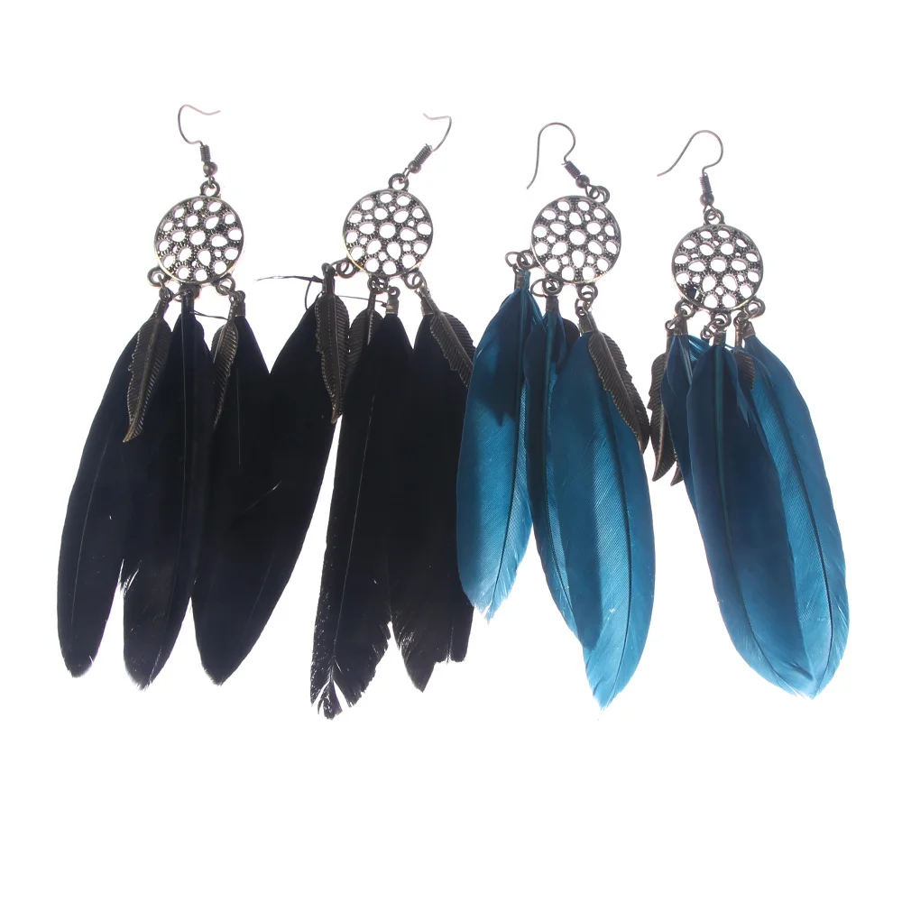 

Dream Catcher Hollow out Vintage Leaf Feather Dangle Earrings For Women Bohemia Earring Lady's Ethnic Indian Jewelry