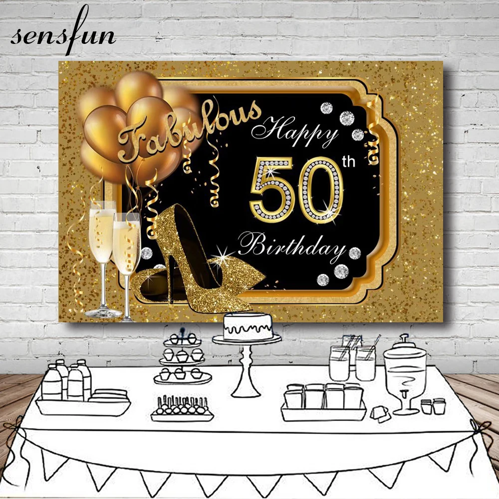 Sensfun леди Для женщин Happy 50th День рождения фон Золотая блестящая обувь с закрытой