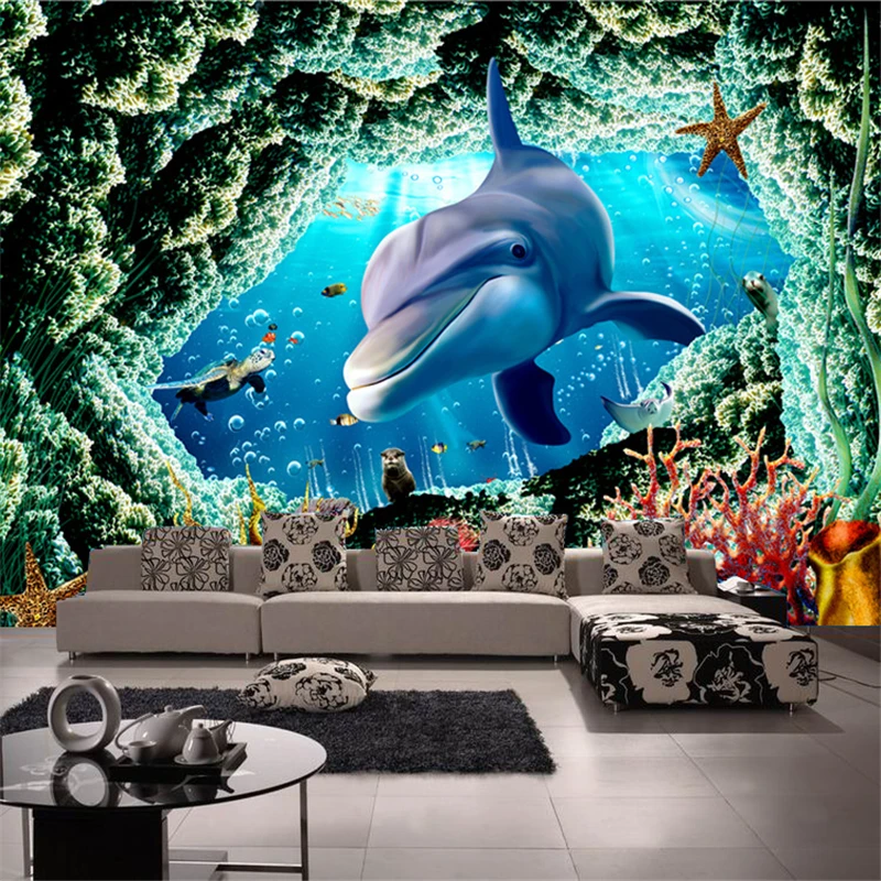 

beibehang Custom photo wallpaper background wallpaper living room TV dolphin crocodile background 3d murals wallpaper