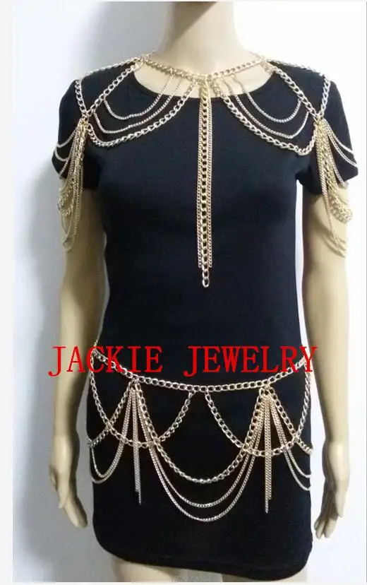 Цепочка B709 Женская золотистая Многослойная цепь на плечо талию живот ювелирное