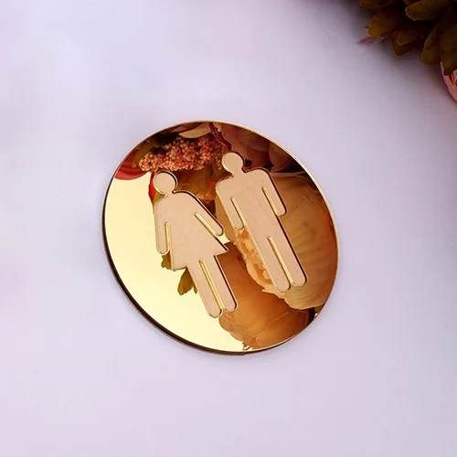 Gold mirror 5 мм 3D акриловое зеркало круглый Туалет дверь знак ванная комната WC черный золотой серебряный современная деревянная основа Настенная Наклейка домашний декор - Цвет: Gold mirror