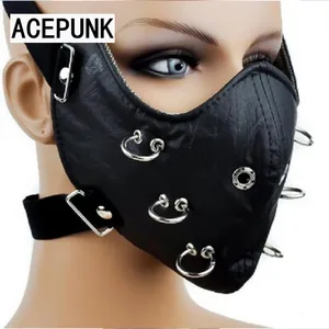 Маска с круглыми заклепками, черная маска из искусственной кожи для косплея, байкеров, 2020