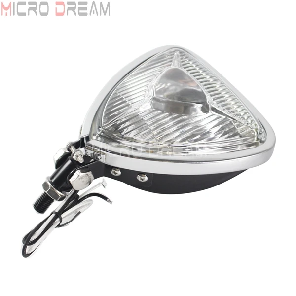 Black Chrome Clear Мотоцикл 12 В 55 Вт винтажные фары ретро треугольные желтые линзы фары для Harley Chopper Cruisers Bobber Пользовательские фары - Цвет: Black Chrome Clear