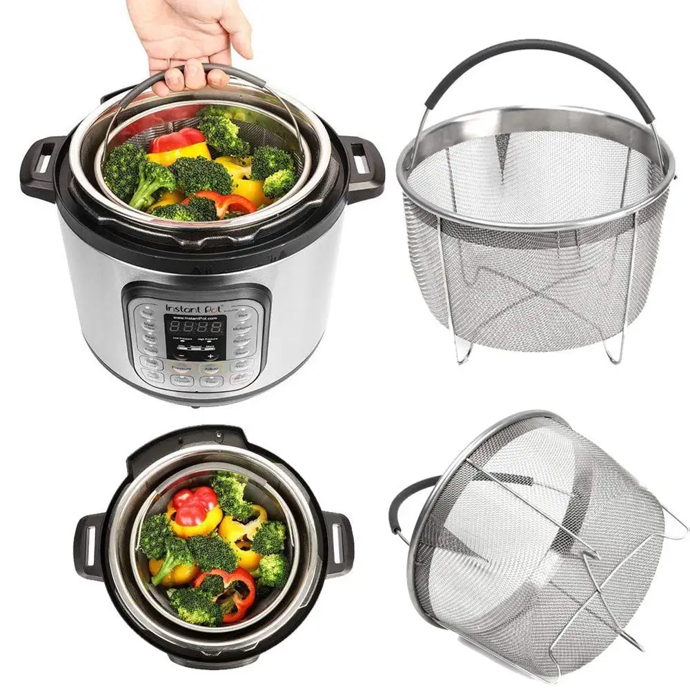 Корзина для пароварки для кастрюли быстрого приготовления 6Qt из нержавеющей стали, сетчатая Пароварка с силиконовой ручкой, кухонные аксессуары для приготовления на пару овощей