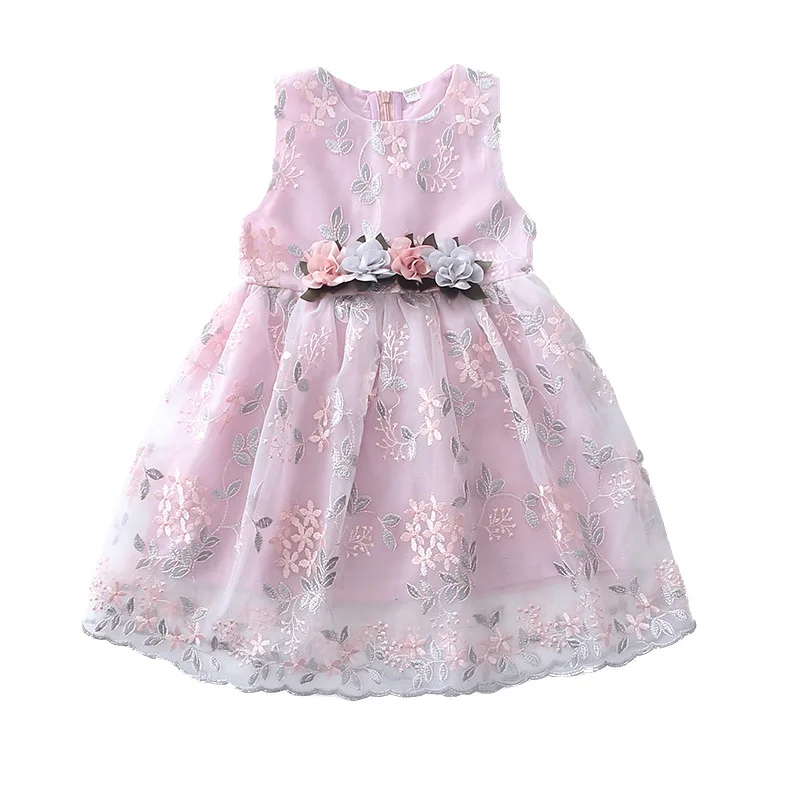 Girls Summer Jumper Dress Princess O-neck Sleeveless Vest Dresses Flower Embroidery Casual Kids Tulle Frocks | Детская одежда и