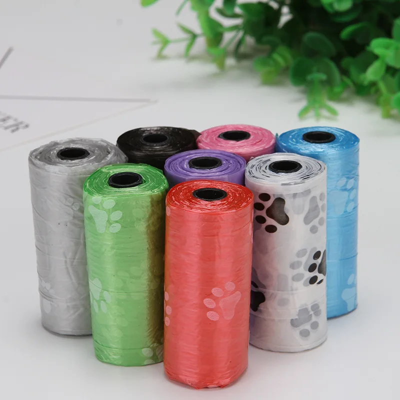 Footprints Pet Dog Waste Poop Bag Garbage Organizer With Paw Printing Doggy Shit Picking Bags Pooper Scoopers 15pc/Set | Дом и сад