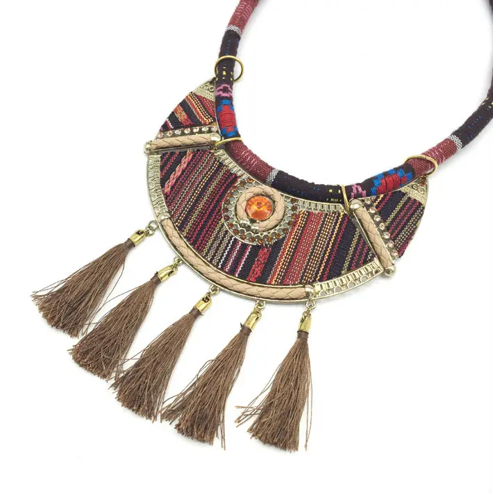 Hot New women bohemian necklace&amppendants camel fringe choker necklace za tribal ethnic boho jewelry mujer vintage tassel bijoux |