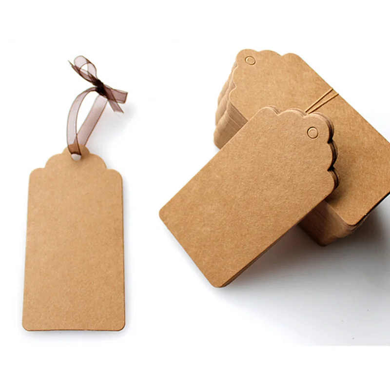 100Pcs 5x3cm Kraft Paper Tags Brown Lace Label Wedding Party Gift DIY Food Clothes Blank Price Name Hang Tag | Канцтовары для офиса
