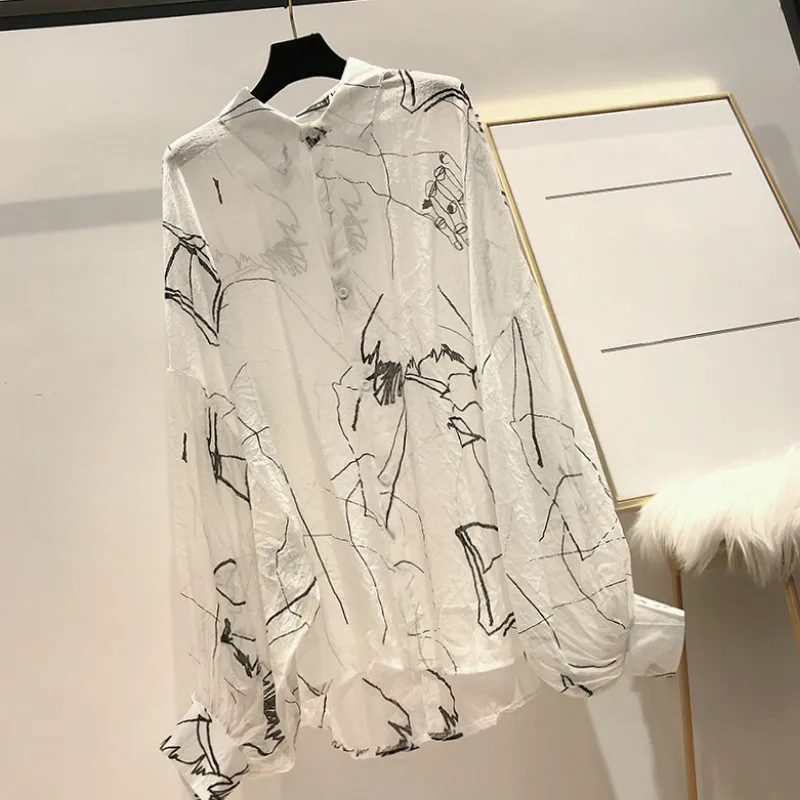 Neploe Harajuku, женские рубашки с принтом, лето, отложной воротник, рукав летучая мышь, блузка, свободная, солнцезащитная, женские топы 44659