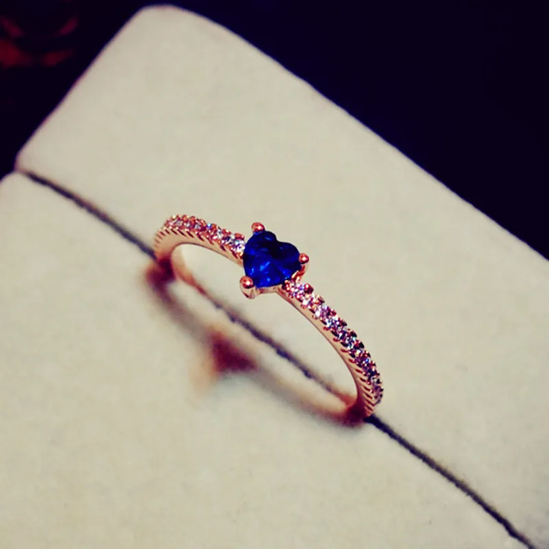 Элегантный Сияющий Кольцо Синий Форме Сердца Циркон Роуз Позолоченные