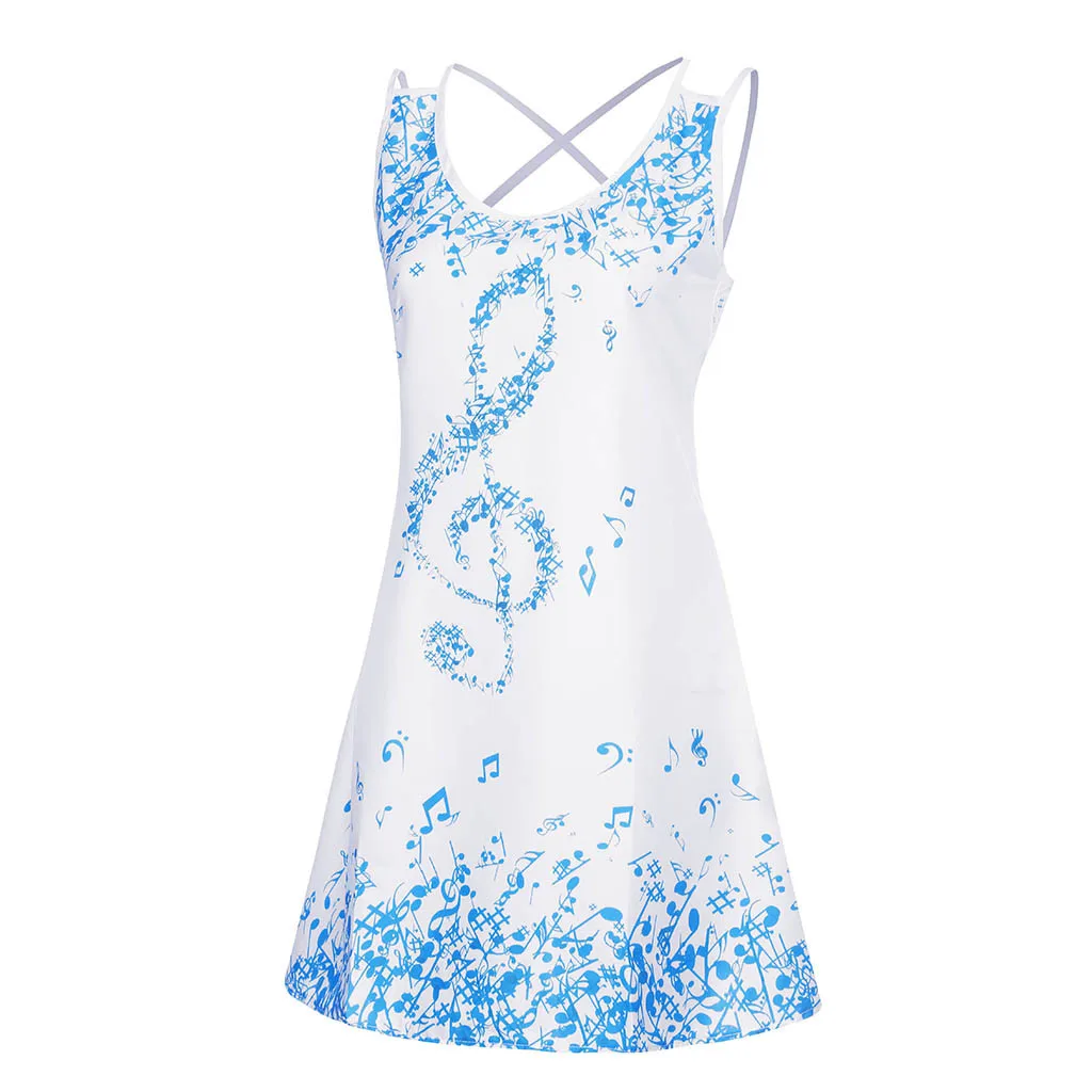 Летнее платье майка без рукавов с принтом мини мусциальным узором для женщин
