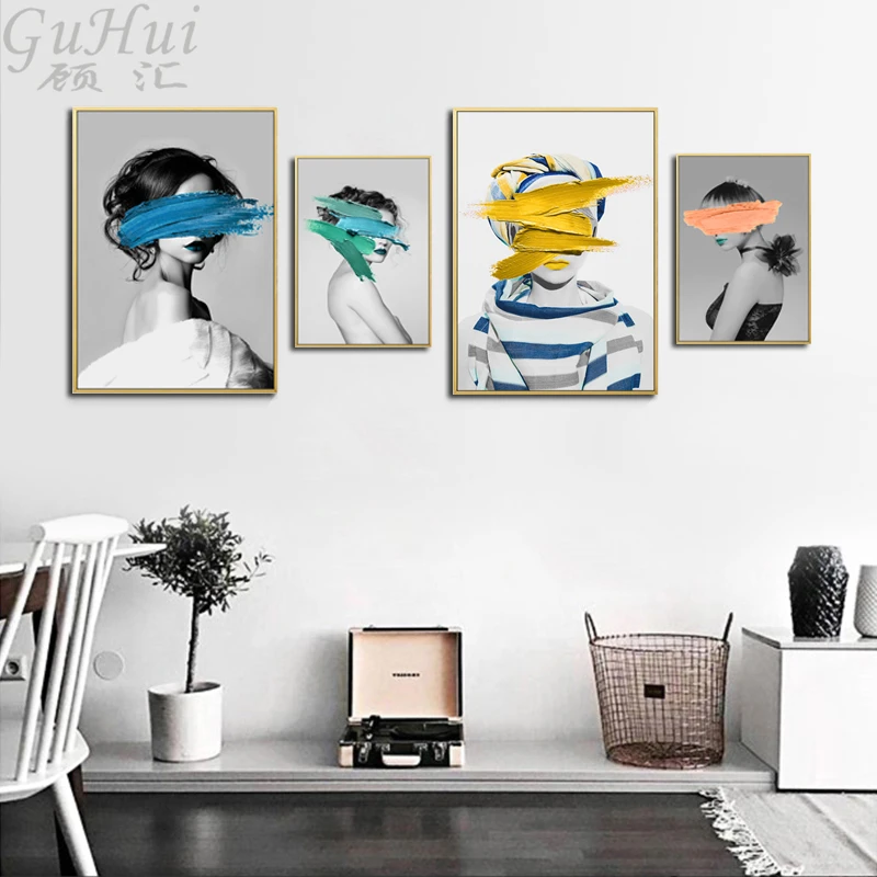 Абстрактные настенные картины Женская пигментная желтая и синяя зеленая розовая