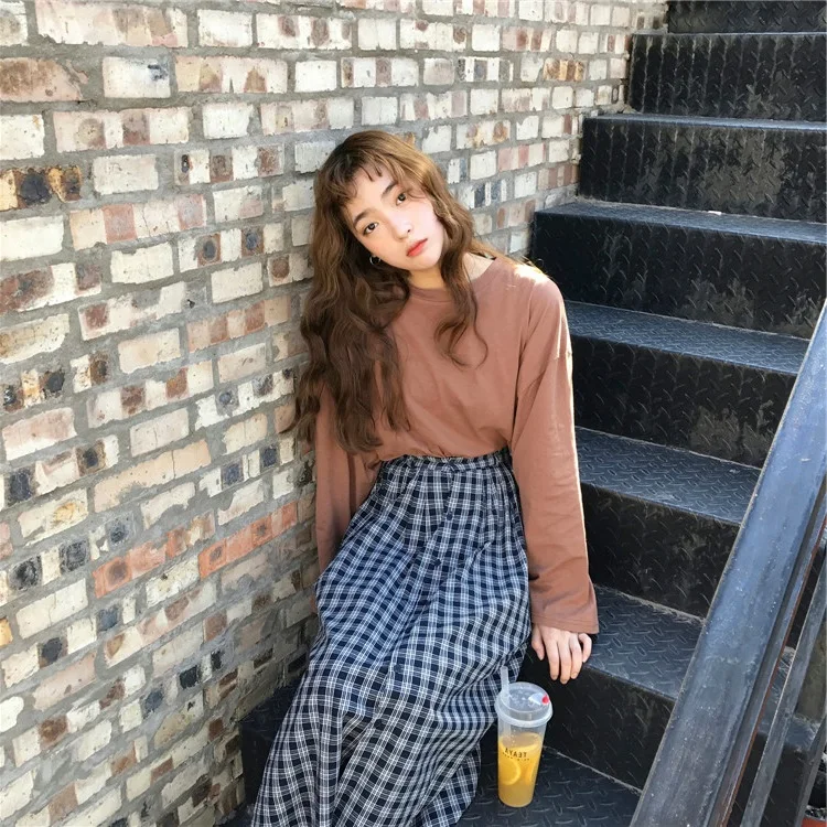 Футболки HARAJUKU женские Простые Топы шикарные свободные модные мягкие женские s рубашка для отдыха Корейская Классическая однотонная женская футболка с длинным рукавом