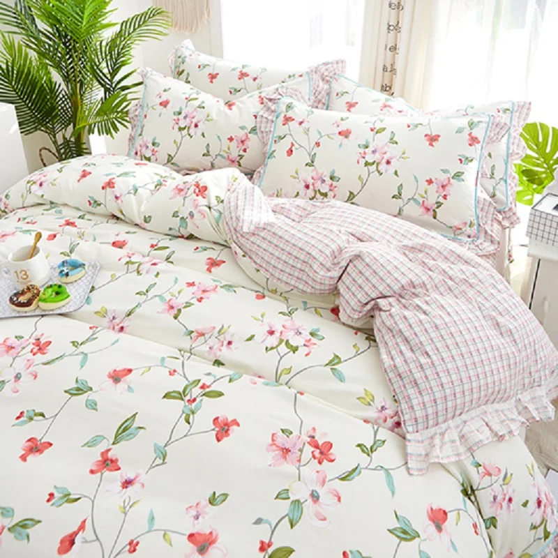 4 шт. Комплект постельного белья из натурального хлопка с оборками|Комплекты