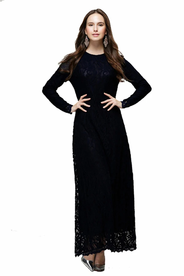 Black abaya Мусульманских abaya платье турецкое женская одежда Исламской полная кружевная Абая мусульманских vestido longos одежда для хиджаба Восточный кафтан из Дубая - Цвет: Black abaya