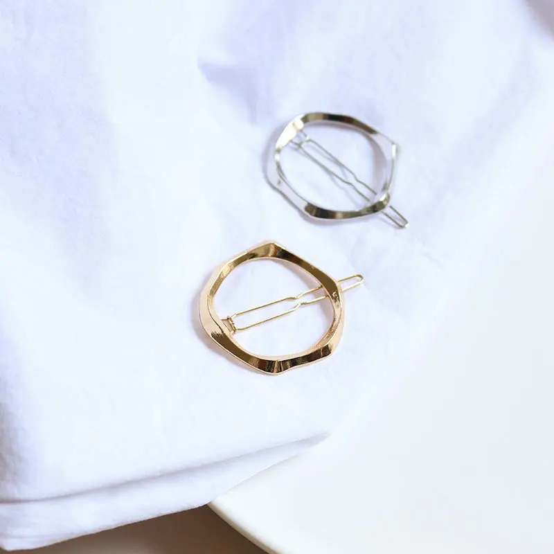 INS Brief Chic Стильные золотистого оттенка круглые заколки для волос с геометрическим рисунком серебристого цвета для женщин, женские ювелирные украшения для волос
