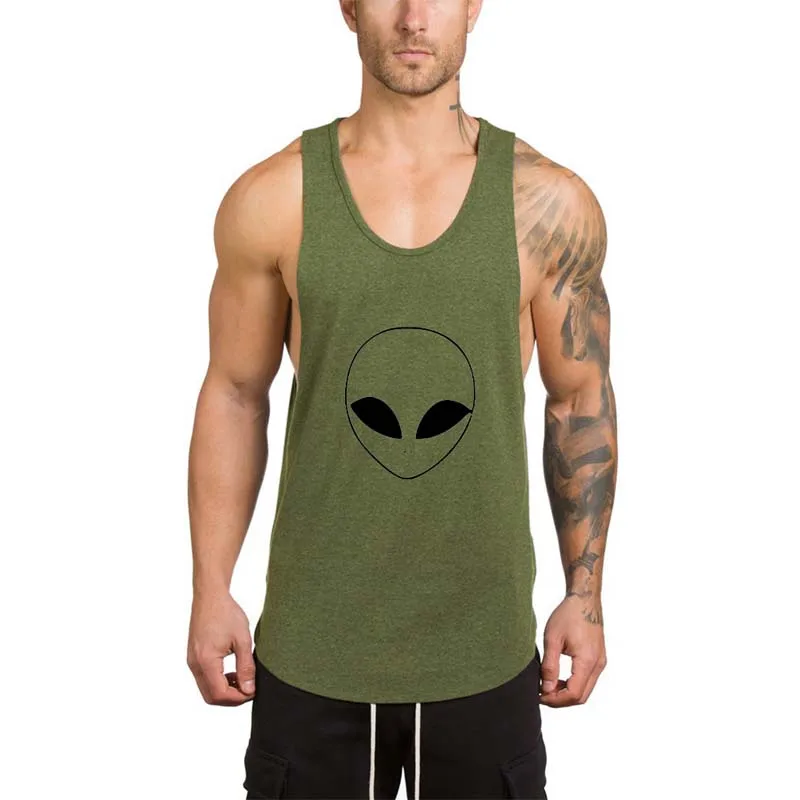 Saucer Man UFO cotton T shirt FitnessMen's Vests Gym Sleeveless Shirt Tank top Running trainning Quick Dry tops bodybuilding | Спорт и