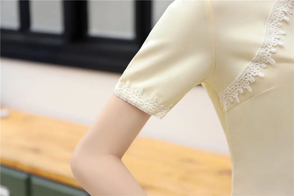 Шанхай история короткий рукав искусственный шелк cheongsam топ решетка Традиционный