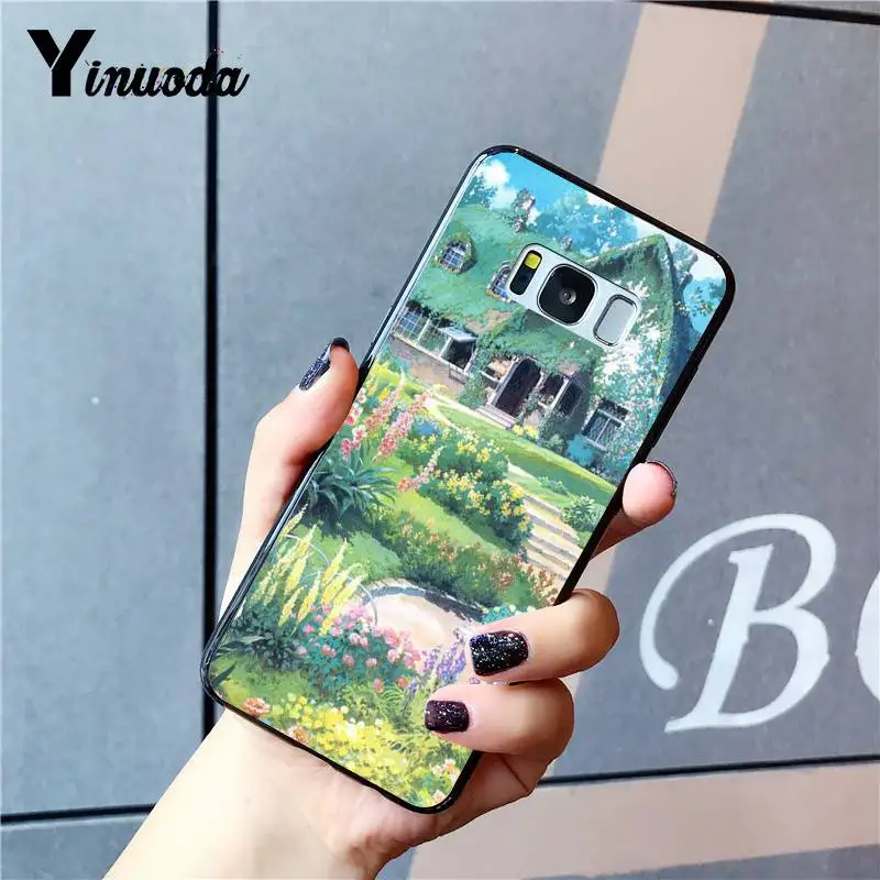 Yinuoda Kawaii японские розовые цветы Мягкий силиконовый черный чехол для телефона Samsung