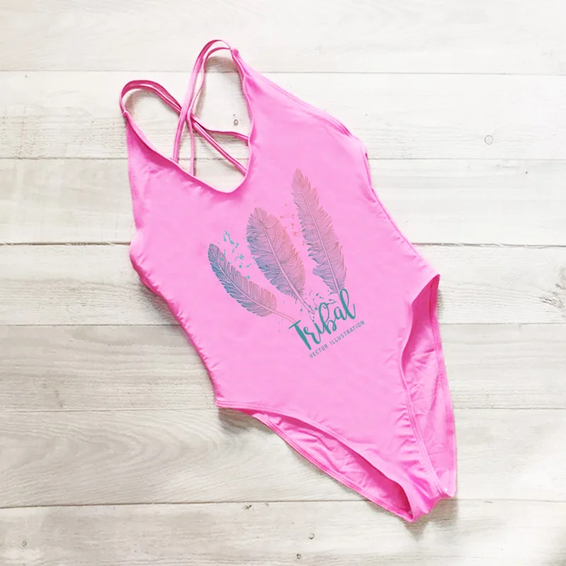 Цельный купальник с высоким вырезом и принтом перьев женский maillot de bain femme 2019 плюс