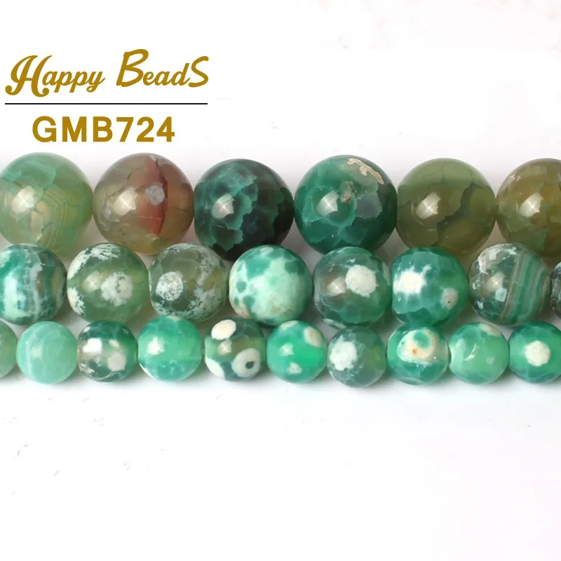 6/8/10mm Dark Green Cracked Fire Agates Natural Stone Beads Round Loose For Jewelry Making 15&quotDiy Bracelet Necklace | Украшения и