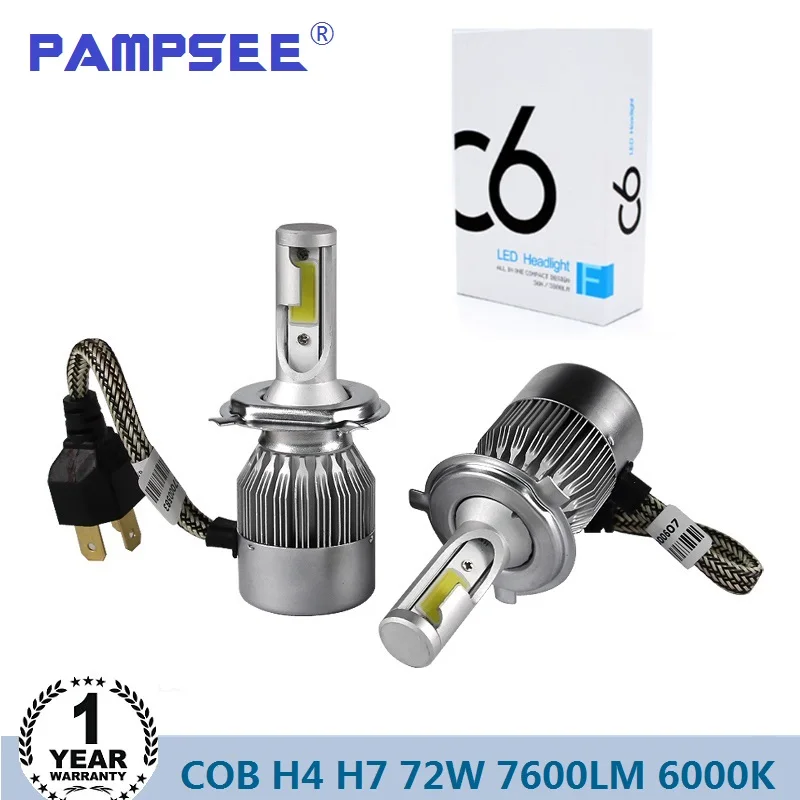 

PAMPSEE C6 H7 H4 LED H13 H11 H1 9005 9006 HB2 HB3 HB5 H3 COB 72W 7600LM Car Headlights Bulb Head Lamp Fog Light White 6000K