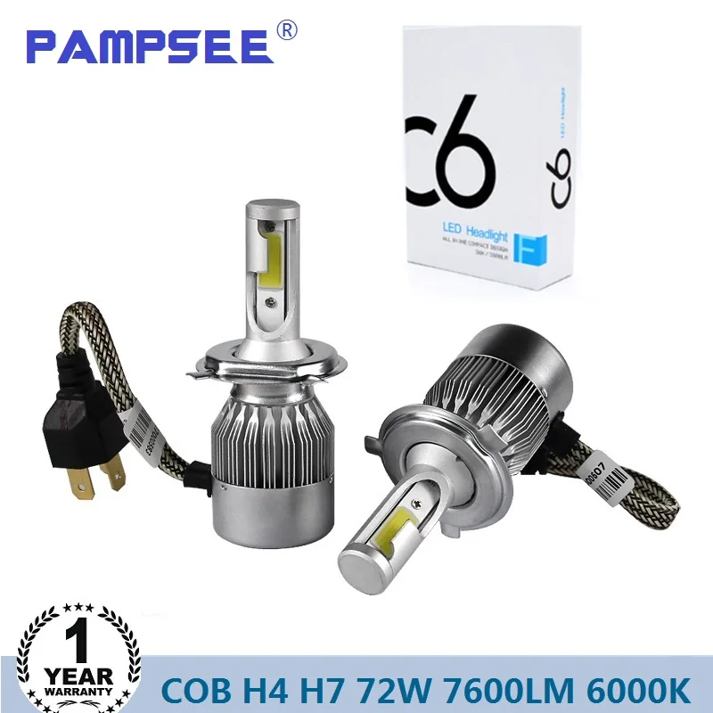 Автомобисветильник светодиодные лампы PAMPSEE C6 H7 H4 H13 H11 H1 9005 9006 HB2 HB3 HB5 H3 COB 72 Вт 6000