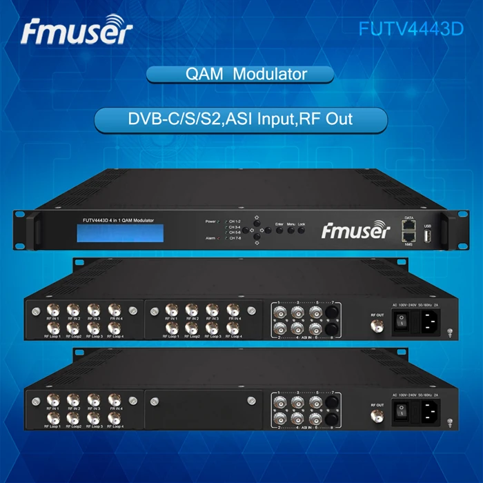 FUTV4443D 4 в 1 модулятор Mux Scrambling QAM (8 тюнеров + 6 * ASI in тюнера 2 IP out) с веб управлением|ip qam