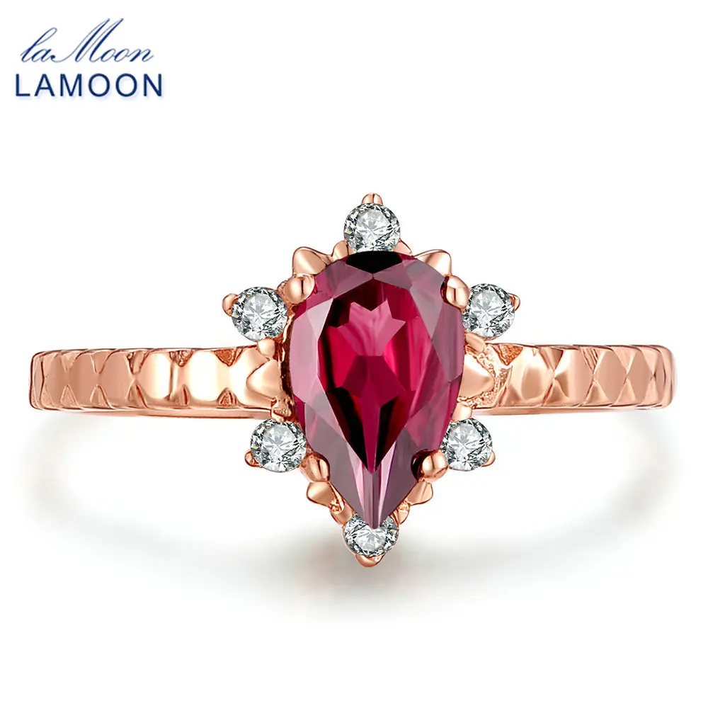 

LAMOON- 5x7mm 1ct 100% Natural Teardrop Red Garnet Ring 925 Sterling Silver Jewelry Romantic Wedding Band WTDP LMRI024
