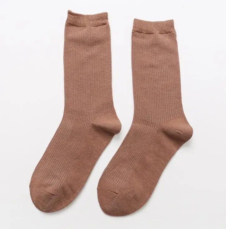 Women long cotton socks high tube lovely soft short sock breathable sweat-absorbing casual long vintage socks hosiery - Цвет: Коричневый
