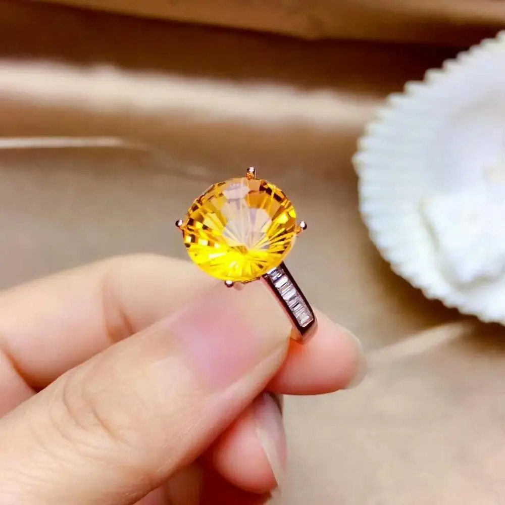 

shilovem 925 sterling silver Piezoelectric citrine Rings fine Jewelry trendy wedding bands open new 12*12mm mj1212022agj