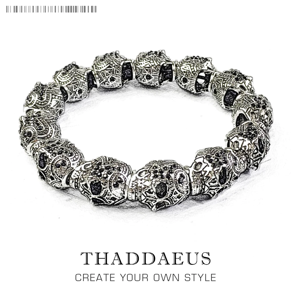 Браслет с бусинами в виде черепа и скелета ювелирные изделия из серебра 2017 пробы