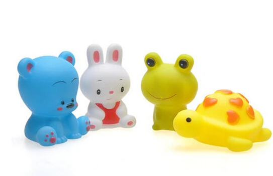 

kid water bath toy cute cartoon animal newborn baby bath soft rubber float squeeze sound bathroom play water spray toy 4pcs/set