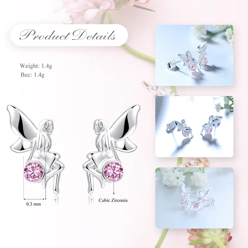 UMODE серебряная шпилька Ангел Серьги для Для женщин милый маленький эльф женские серьги Модные украшения корейский розовый Подвеска со стразами UE0567