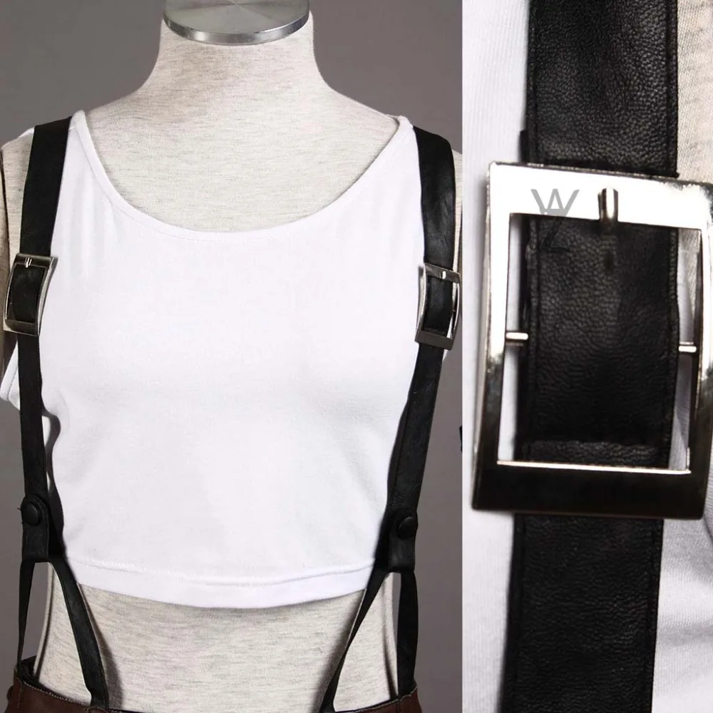 Sexy Girls Mini Skirt Tifa Cosplay Costume Final Fantasy VII Cosplay Black Leather Skirt Set with Suspenders
