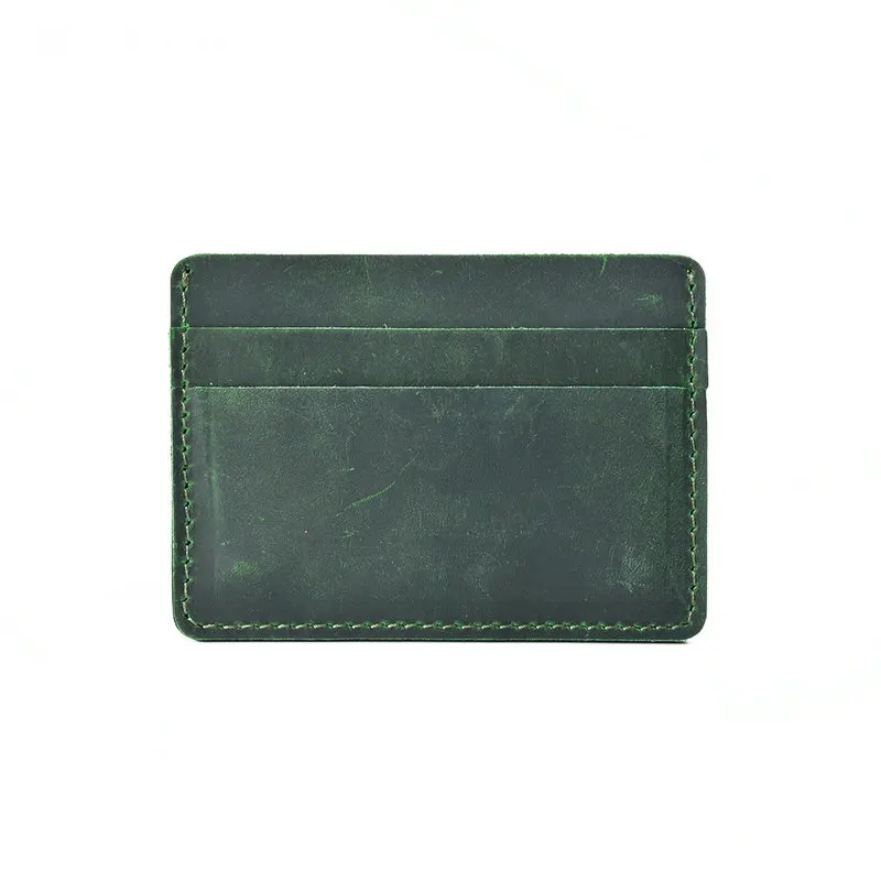 Green Card Holder GENODERN, Ретро стиль, мужские держатели для кредитных карт, Crazy Horse, кожаный чехол для карточек унисекс, тонкий мужской кошелек - Цвет: Green Card Holder