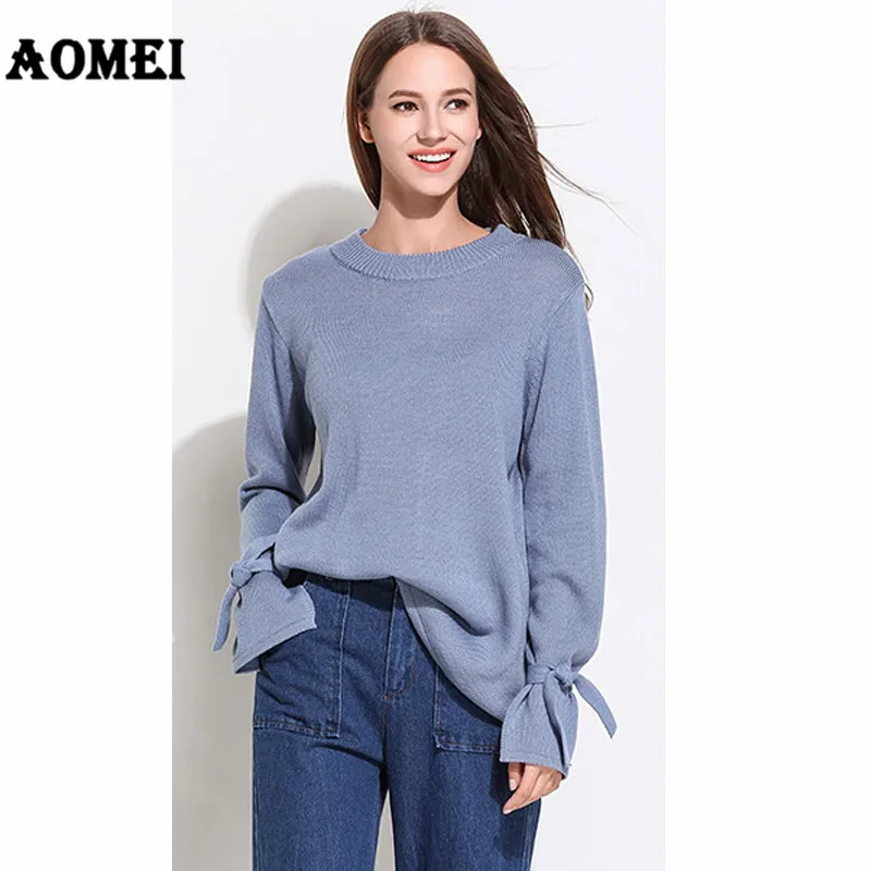 Women Knitting Tops Sweater Pullovers Blue Wine Red Split Long Sleeve Solid Casual Loose Clothing New Korean Fashion 2019 Autumn | Женская